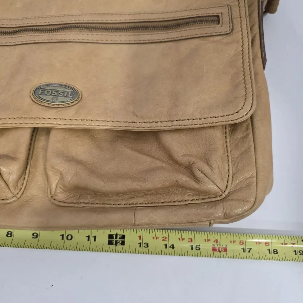Fossil Leather Briefcase Zip Messenger Laptop Crossbody Brown Bag Butter Soft